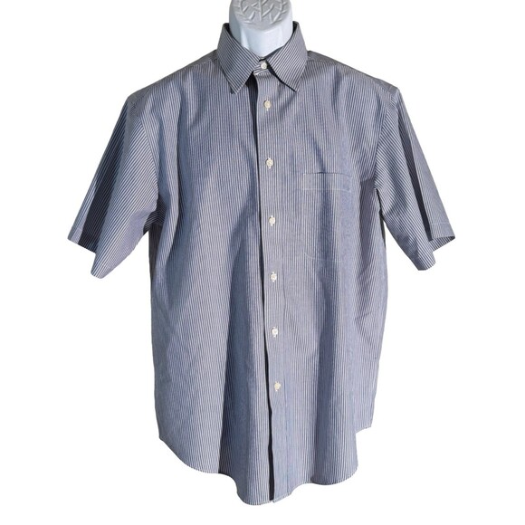 Roundtree & Yorke GOLD LABEL Short Sleeve Button Down Striped Shirt Gray Medium - Picture 1 of 5